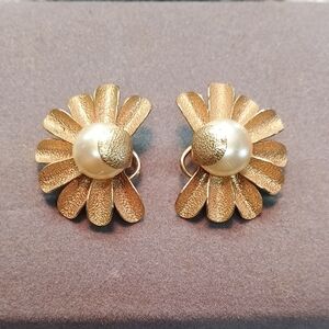 Napier Gold Flower Pearl Earrings